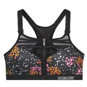 Victoria's Secret Black Floral Front-Zip Sports Bra
